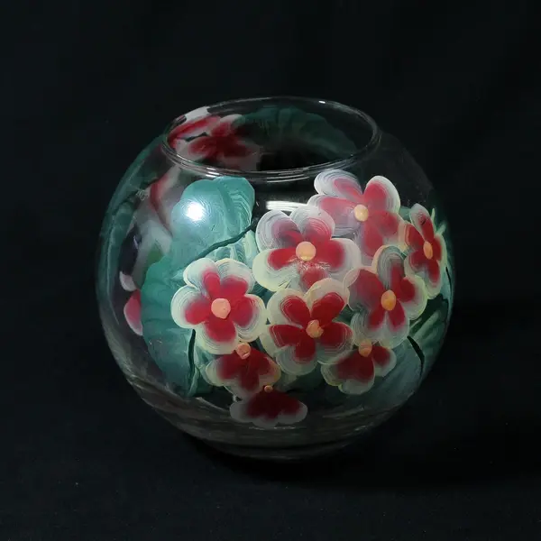 Libbey Pink Hand Painted Glass Vase Pink And White Flowers Signed