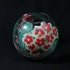 Libbey Pink Hand Painted Glass Vase Pink And White Flowers Signed