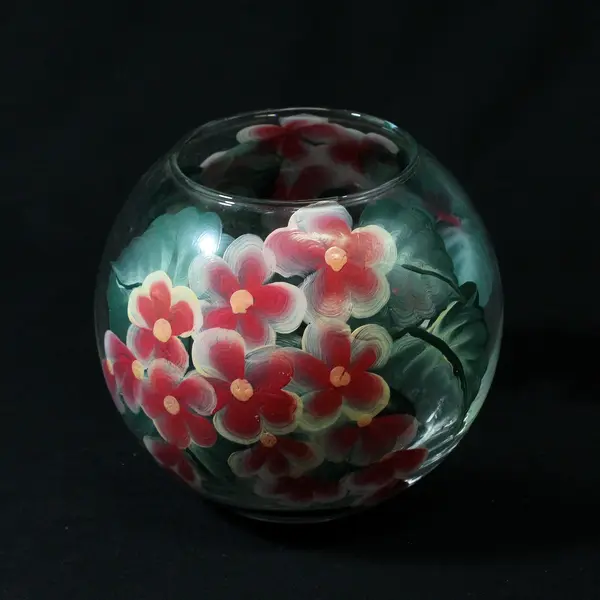Libbey Pink Hand Painted Glass Vase Pink And White Flowers Signed