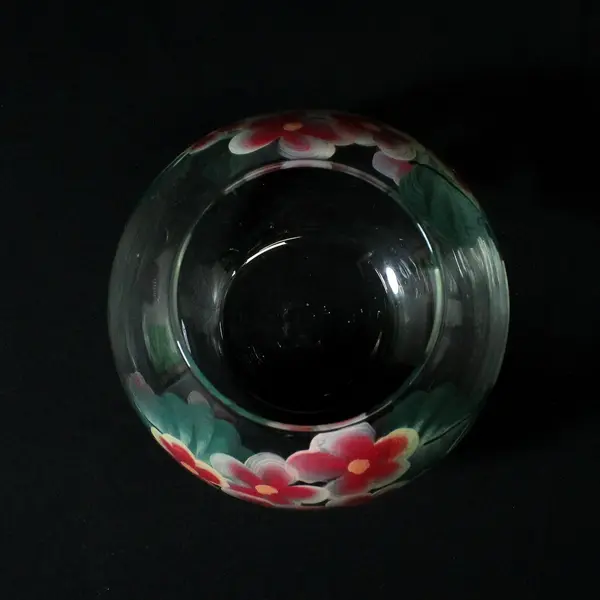 Libbey Pink Hand Painted Glass Vase Pink And White Flowers Signed