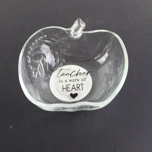 Greenbrier Teacher Is A Work of Heart Glass Apple Bowl 5in Gift