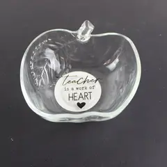 Greenbrier Teacher Is A Work of Heart Glass Apple Bowl 5in Gift