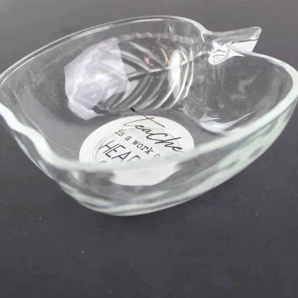 Greenbrier Teacher Is A Work of Heart Glass Apple Bowl 5in Gift