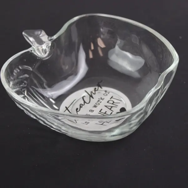 Greenbrier Teacher Is A Work of Heart Glass Apple Bowl 5in Gift