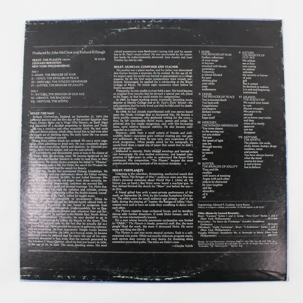 Holst The Planets Leonard Bernstein Vinyl LP CBS/Columbia Masterworks M 31125 