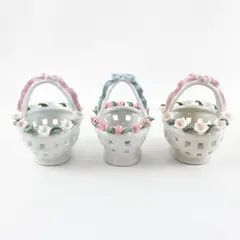 Lot of 3 Porcelain Easter Baskets White Floral Accent Spring Decor