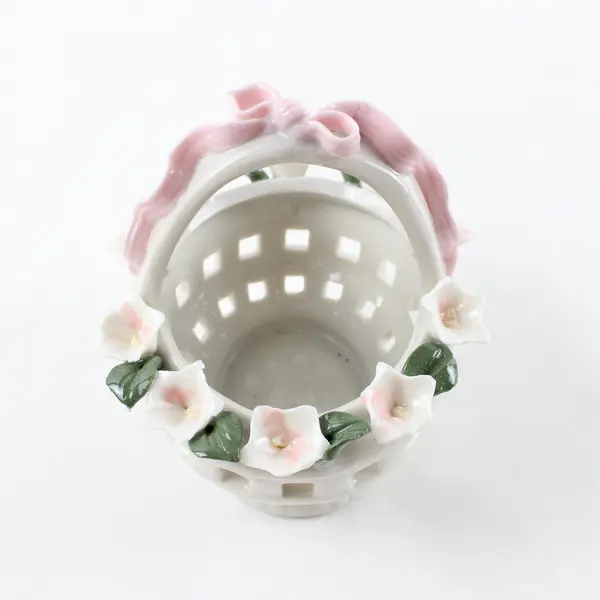 Lot of 3 Porcelain Easter Baskets White Floral Accent Spring Decor