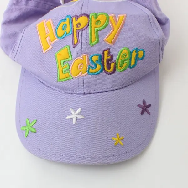 Vintage Embroidered Happy Easter Purple Spring Baseball Cap