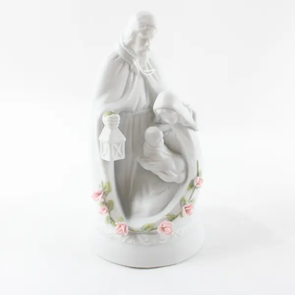 "Touch of Rose" by Roman Holy Family Bisque Music Box Light Porcelain Figurine