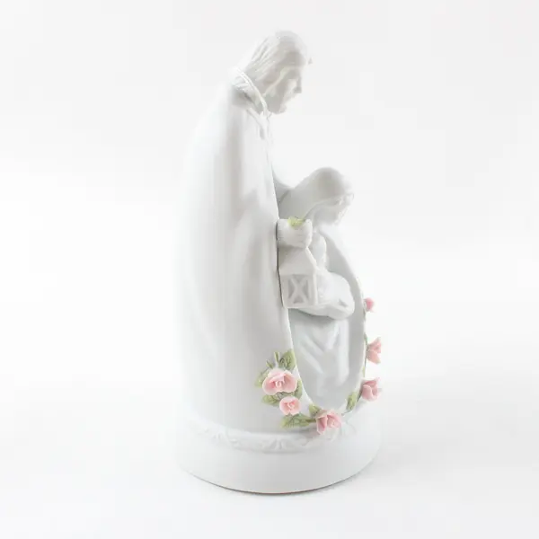 "Touch of Rose" by Roman Holy Family Bisque Music Box Light Porcelain Figurine