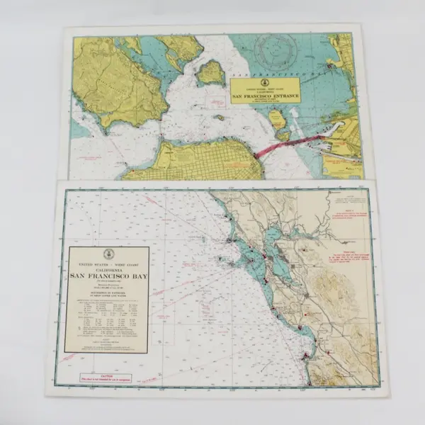 Set Of 2 VTG San Francisco Bay Depth Chart Nautical Signals Placemats Laminated