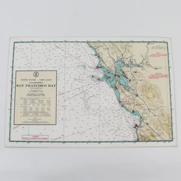 Set Of 2 VTG San Francisco Bay Depth Chart Nautical Signals Placemats Laminated