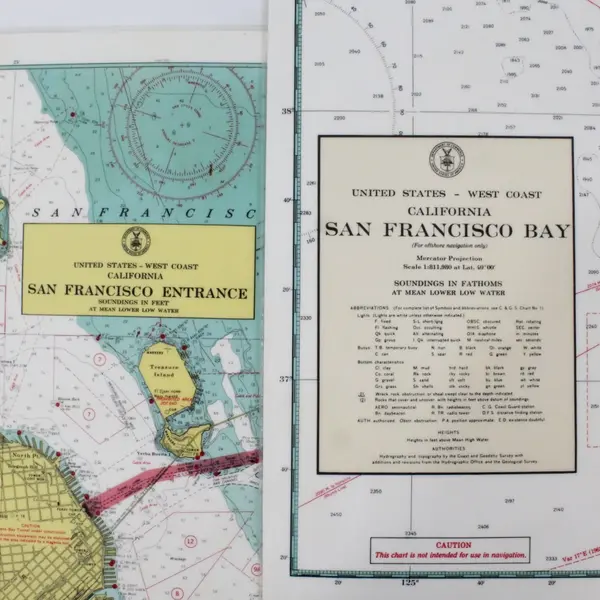Set Of 2 VTG San Francisco Bay Depth Chart Nautical Signals Placemats Laminated
