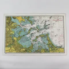 VTG BIRDWIN Boston Harbor Depth Chart Laminated Nautical Placemat