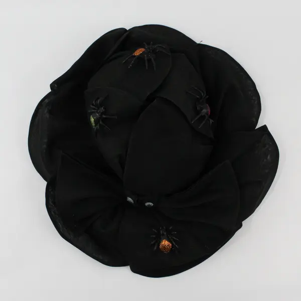 Sonni California Black Mesh And Fabric Halloween Hat With Spiders Bow With Eyes