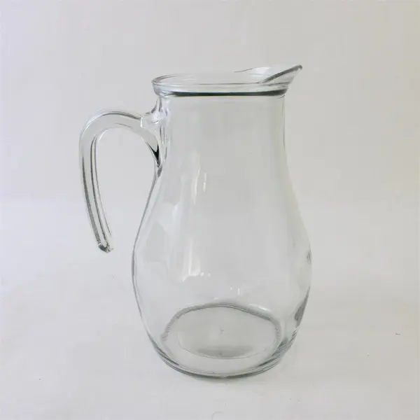 Clear Glass Pitcher Curved Bulbous Shape Serveware Decorative