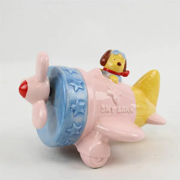 Vintage Sky Lark Porcelain Airplane Music Box Pink Blue Yellow Works