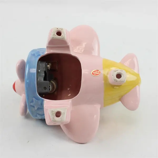 Vintage Sky Lark Porcelain Airplane Music Box Pink Blue Yellow Works