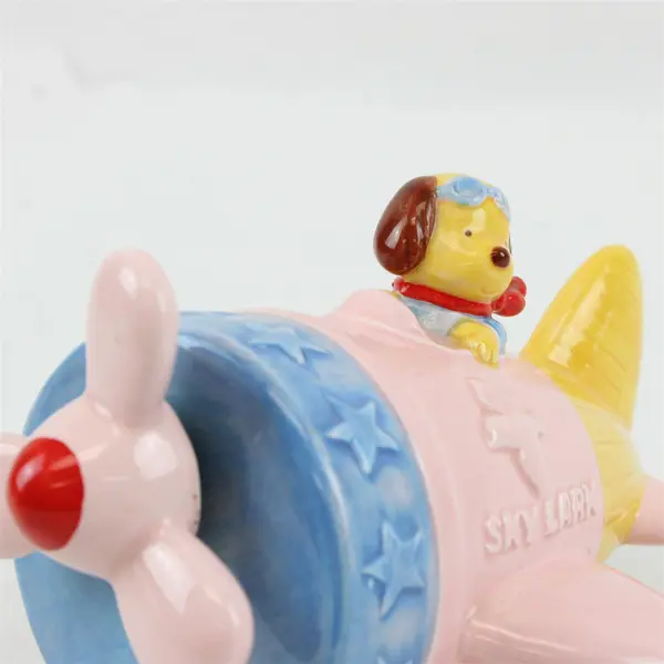 Vintage Sky Lark Porcelain Airplane Music Box Pink Blue Yellow Works