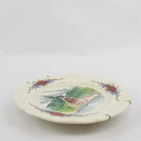 Vintage Sarreguemines Obernai Salad Plate Girl with Goose 8.25" France
