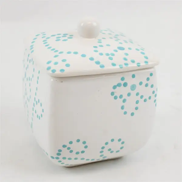 1-800-Flowers White Aqua Ceramic Candy Canister w/Lid Kitchen Storage