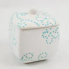 1-800-Flowers White Aqua Ceramic Candy Canister w/Lid Kitchen Storage