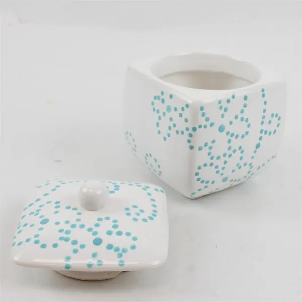 1-800-Flowers White Aqua Ceramic Candy Canister w/Lid Kitchen Storage