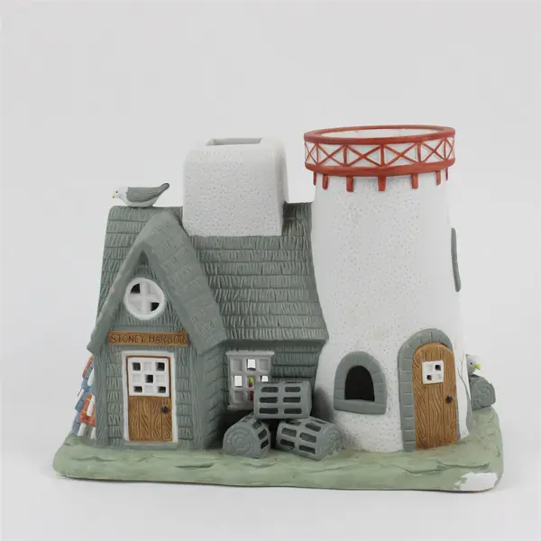 PartyLite Stoney Harbor Lighthouse Ceramic Tea Light Holder Coastal Decor