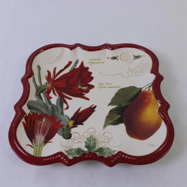 Grasslands Road Amaryllis Pear Tree Square Serving Decor Plate 8in