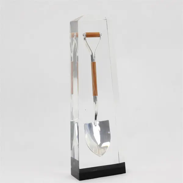 Professional Polished Chrome Ceremonial Shovel Wood Handle Display Case