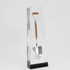 Professional Polished Chrome Ceremonial Shovel Wood Handle Display Case
