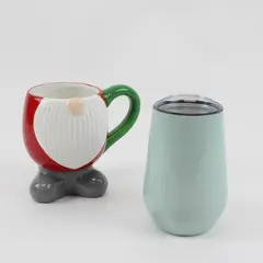 Lot of 2 Santa Ceramic Mug Opal House M Stainless Steel Tumbler