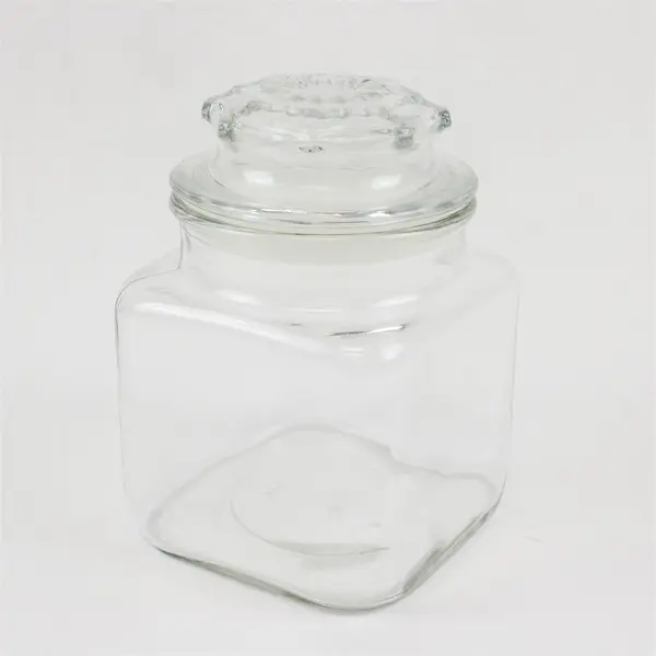 Square Clear Glass Apothecary Jar with Decorative Lid Kitchen Storage