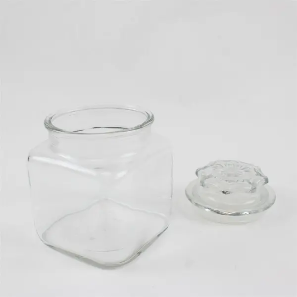 Square Clear Glass Apothecary Jar with Decorative Lid Kitchen Storage