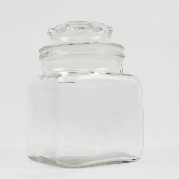 Square Clear Glass Apothecary Jar with Decorative Lid Kitchen Storage