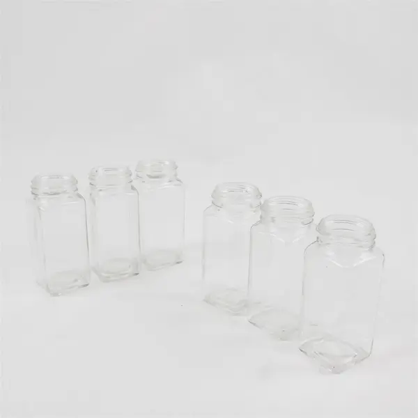 Set of 6 Clear Square Glass Jars No Lids Spice Storage Organizer