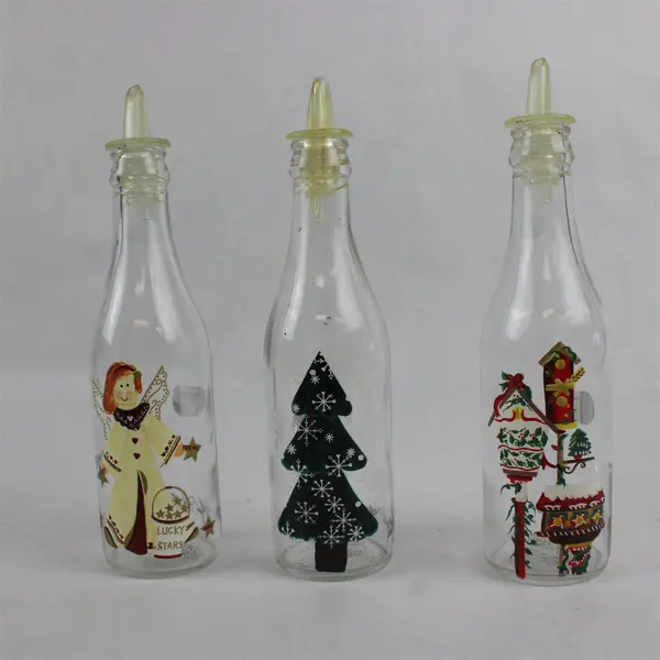 Lot of 3 Kathy Hatch Christmas Oil & Vinegar Cruets Tree Angel Birdhouse