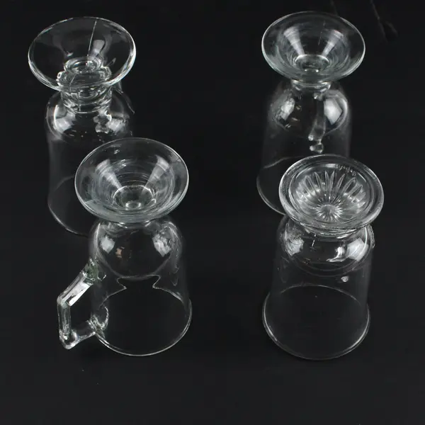 Assorted Mixed Set of 4 Clear Pressed Glass Coffee Mugs Pedestal Base