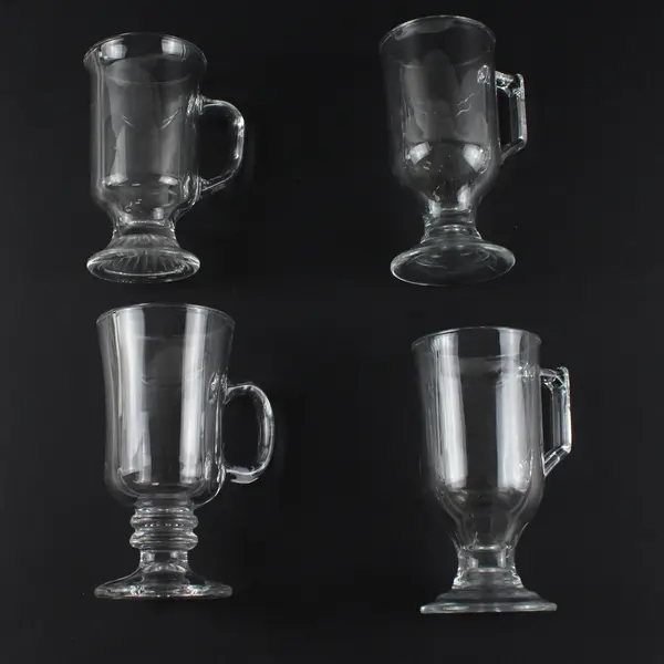 Assorted Mixed Set of 4 Clear Pressed Glass Coffee Mugs Pedestal Base