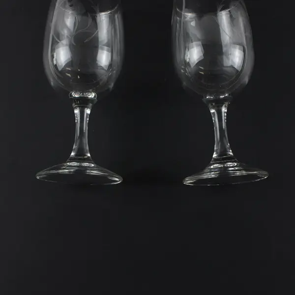 Set of 2 Clear Etched Wine Glasses 6.5 oz Stemmed Decorative