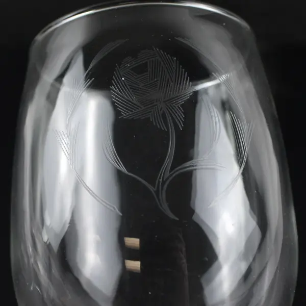 Set of 2 Clear Etched Wine Glasses 6.5 oz Stemmed Decorative