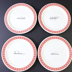    Set of 4 Hallmark Dessert Plates Red Leaf Trim Cursive Message in the Middle