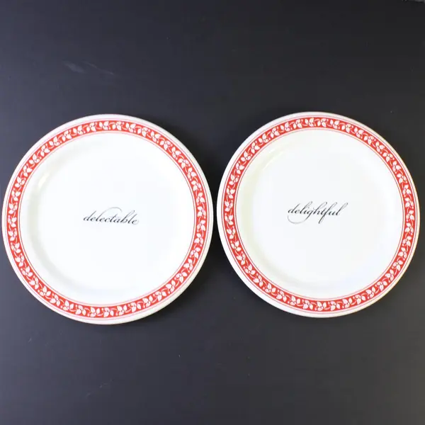    Set of 4 Hallmark Dessert Plates Red Leaf Trim Cursive Message in the Middle