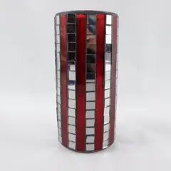 Tripar Red Mosaic Stained Glass Mirrored Tile Cylinder Candle Holder Vase