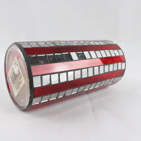 Tripar Red Mosaic Stained Glass Mirrored Tile Cylinder Candle Holder Vase
