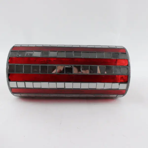 Tripar Red Mosaic Stained Glass Mirrored Tile Cylinder Candle Holder Vase