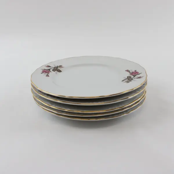 Lot of 5 Vintage Fine China Moss Rose Salad Plates 7.5 in