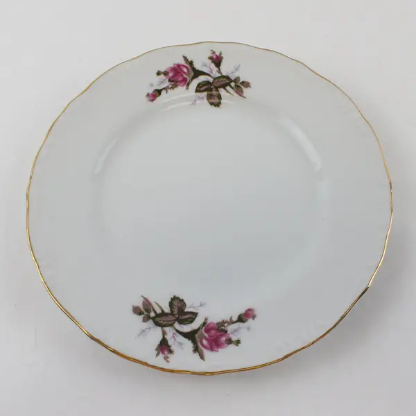Lot of 5 Vintage Fine China Moss Rose Salad Plates 7.5 in