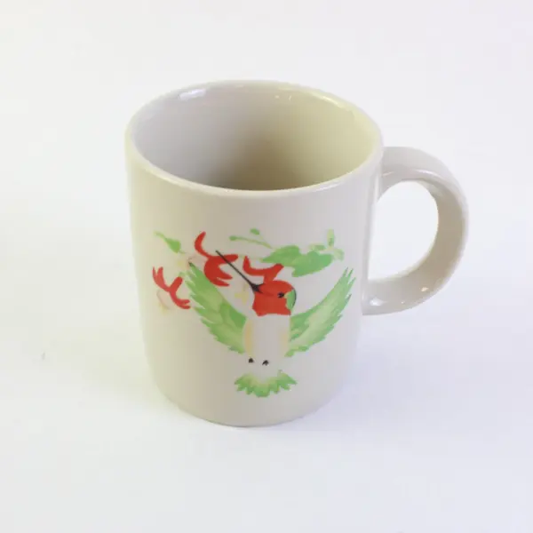 Lot of 3 Ceramic Coffee Mugs Floral Hummingbird Checkerboard Design