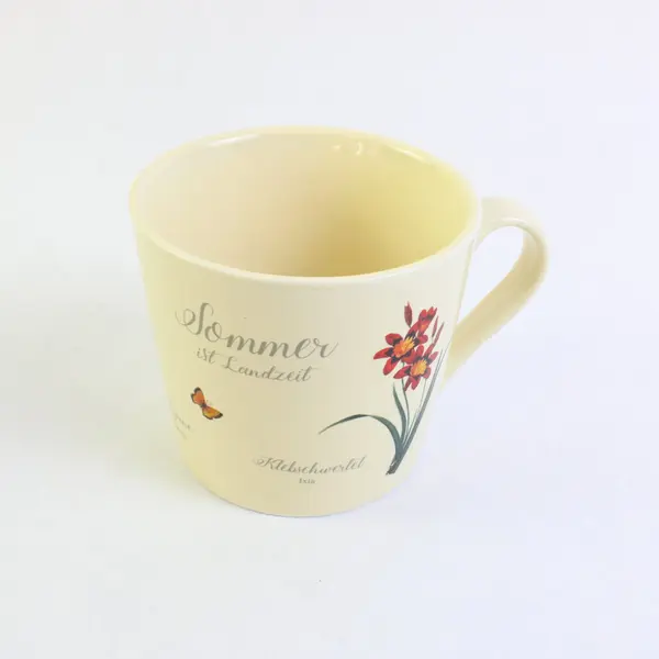 Lot of 3 Ceramic Coffee Mugs Floral Hummingbird Checkerboard Design